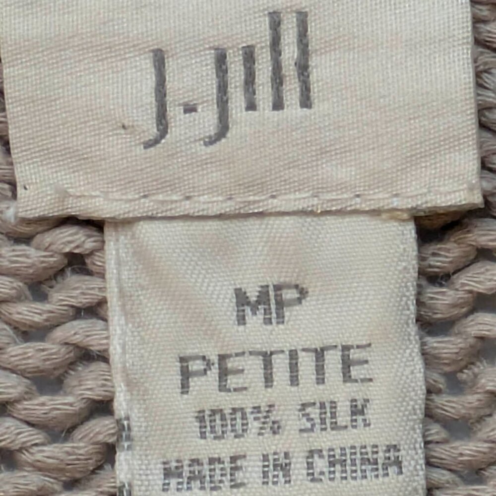 J Jill Cardigan Womens Medium Petite 100% Silk Tan Brown Beige Long Sleeve - Picture 9 of 10